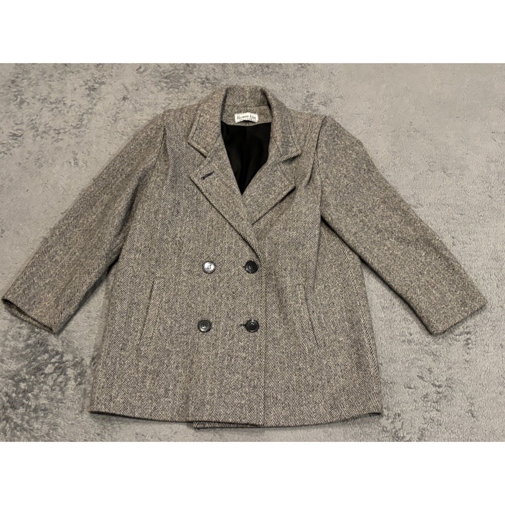 Vintage Herman Kay Pea Coat Womens 10P Wool Blend Multicolor Herringbone Jacket